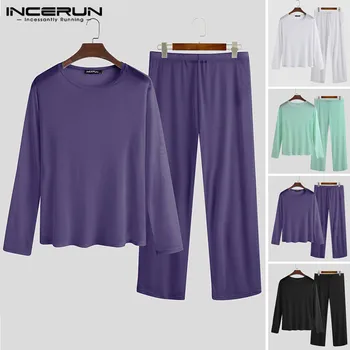 

INCERUN Men Long Johns Long Sleeve Cozy Elastic Ultra-thin Translucent Thermal Underwear Sets Mens Solid Color 2 Pieces Homewear