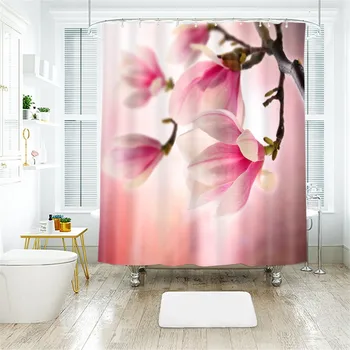 

Flowers Printed Mildewproof Shower Curtain Waterproof Polyester Butterfly Curtain Bathroom Curtain with Hooks Home Decoration