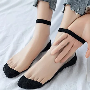 

Women Socks Invisible Glass Fiber Female Thin Crystal Boat Socks Cotton Summer And Autumn Stitching Socks