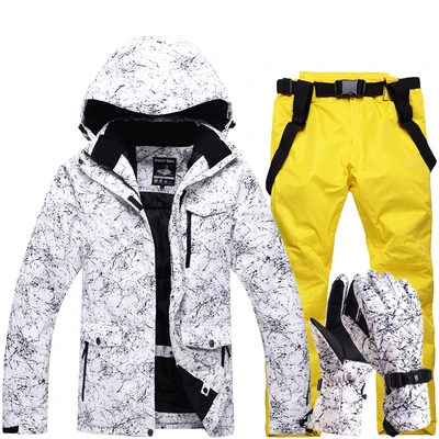 New Thicken Warm Ski Suit Men Women Winter Windproof Waterproof Skiing Gloves Snowboard Jacket Pants Suit Male Plus Size 3XL - Цвет: Color 5