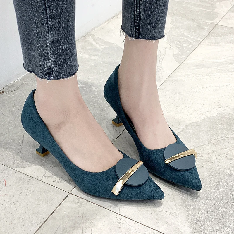 

Metal Pointed Toe High Heel Shoes Women Fashion Suede High Heel Shoes Women Thin High Heel Office Ladies Shoes 3 Colors