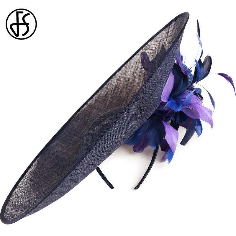 Женская вуалетка с перьями FS синяя шляпа большими полями Свадебный Кентукки