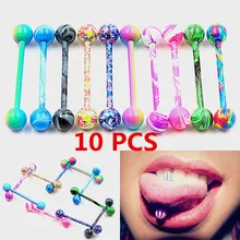 10 шт./лот, сексуальные цветные блестящие кольца, пирсинг из хирургической стали шпильки для языка, ювелирные изделия для женщин и мужчин, Лучшая цена