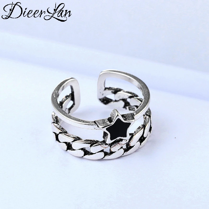 DIEERLAN Bijoux простой стиль 925 пробы серебряные кольца с большой звездой для женщин Подарки большие Регулируемые кольца на палец