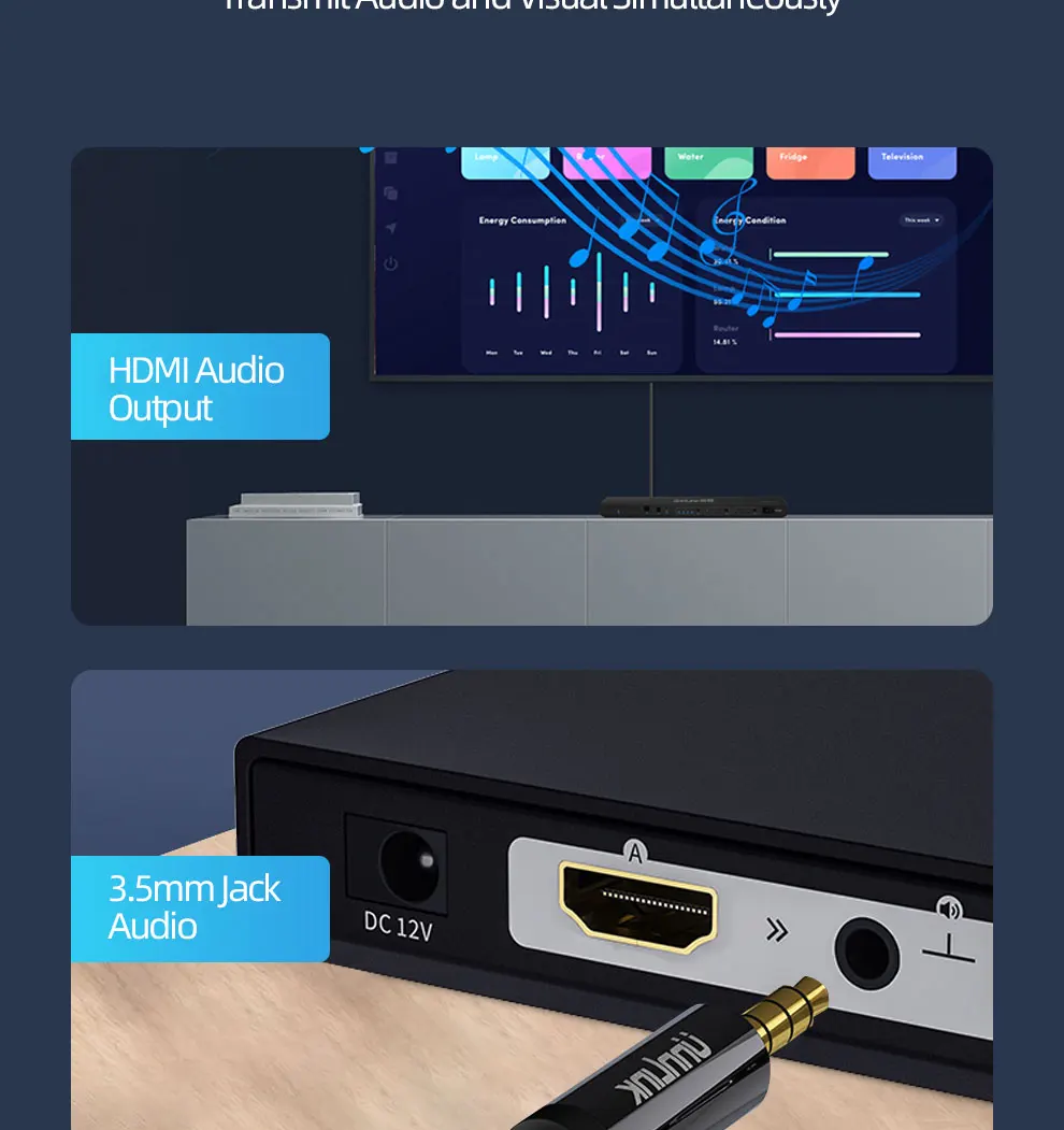 Unnlink HDMI Matrix 4x2 HDMI2.0 сплиттер HDCP2.2 4 k@ 60Hz 4 в 2 выход аудио экстрактор Toslink 3,5 Jack ARC для PS4 tv Box
