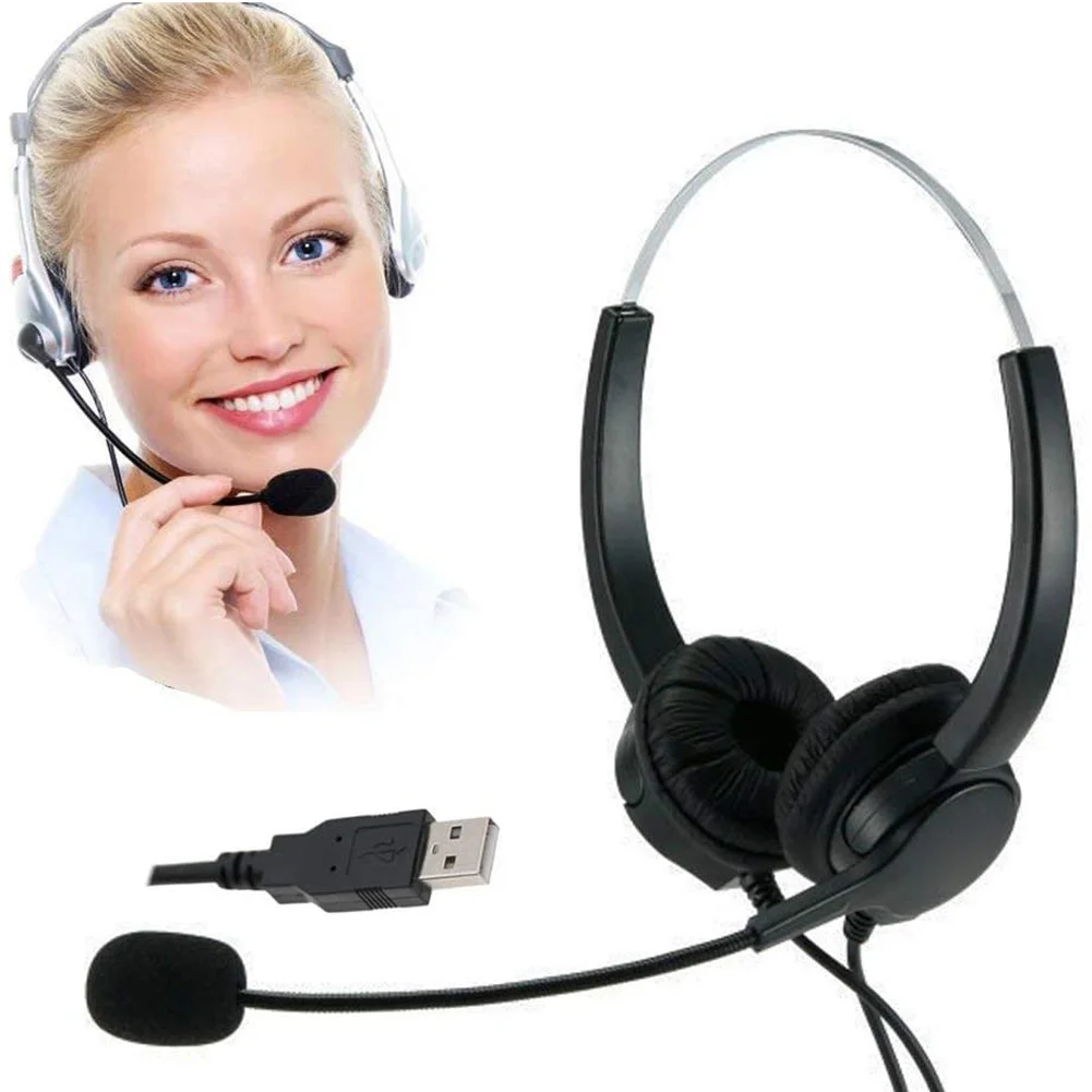 Call Center Headset USB Wired Offical Telephone Headphone with Microphone Over the Head Noise Cancelling with Microphone for PC