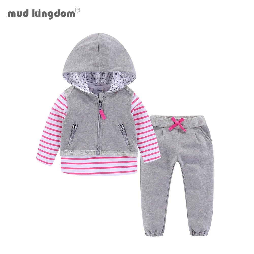 

Mudkingdom Little Girls Outfits Hooded Striped Cute Stars 3 Pieces Casual Girls Pants Set School Wear