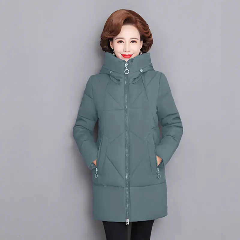 Hooded Thick Down Jacket Female 2025 New Middle Aged Mother Cotton Winter Coat Grandmother Wear Plus Size Long Parka Women 6XL
