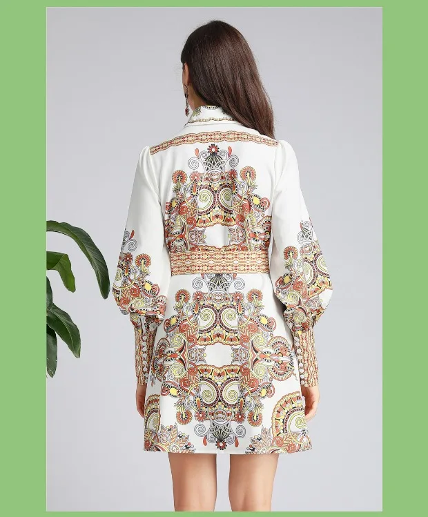 Faldas mujer moda, Осеннее модное винтажное платье, воротник с лацканами, расшитое бисером, пояс со стразами, с принтом, vestido de festa feminina, мини-платье