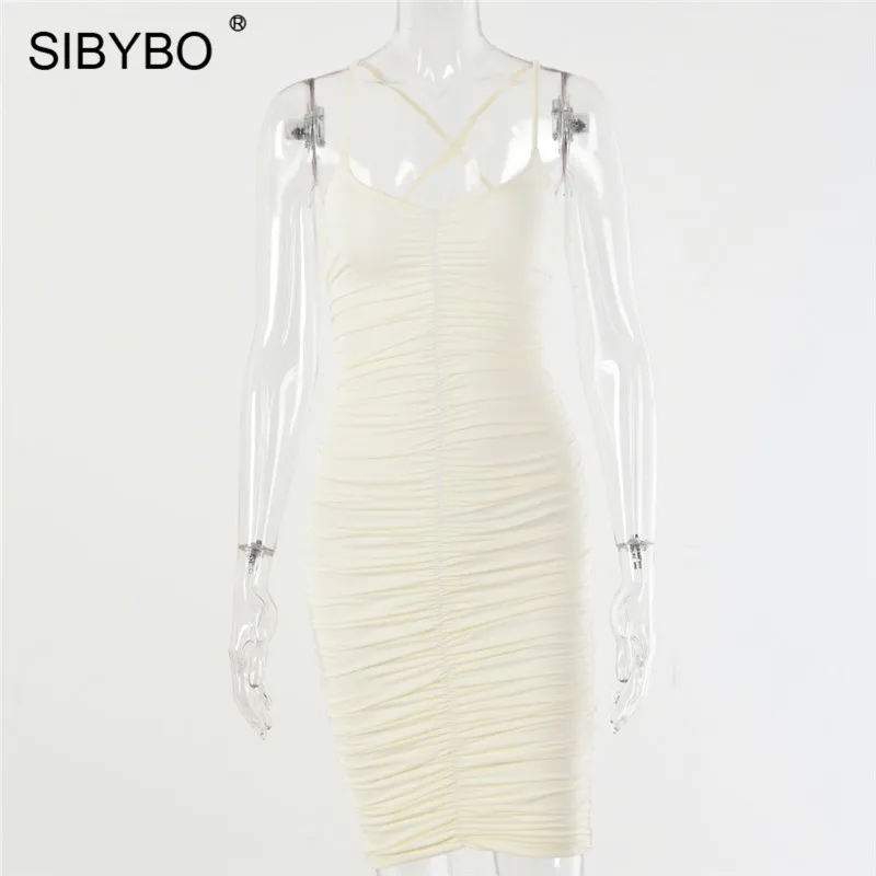 SIBYBO летнее женское платье с перекрестной шнуровкой и v-образным вырезом без рукавов сексуальное Бандажное платье с открытой спиной Плиссированные Клубные вечерние платья