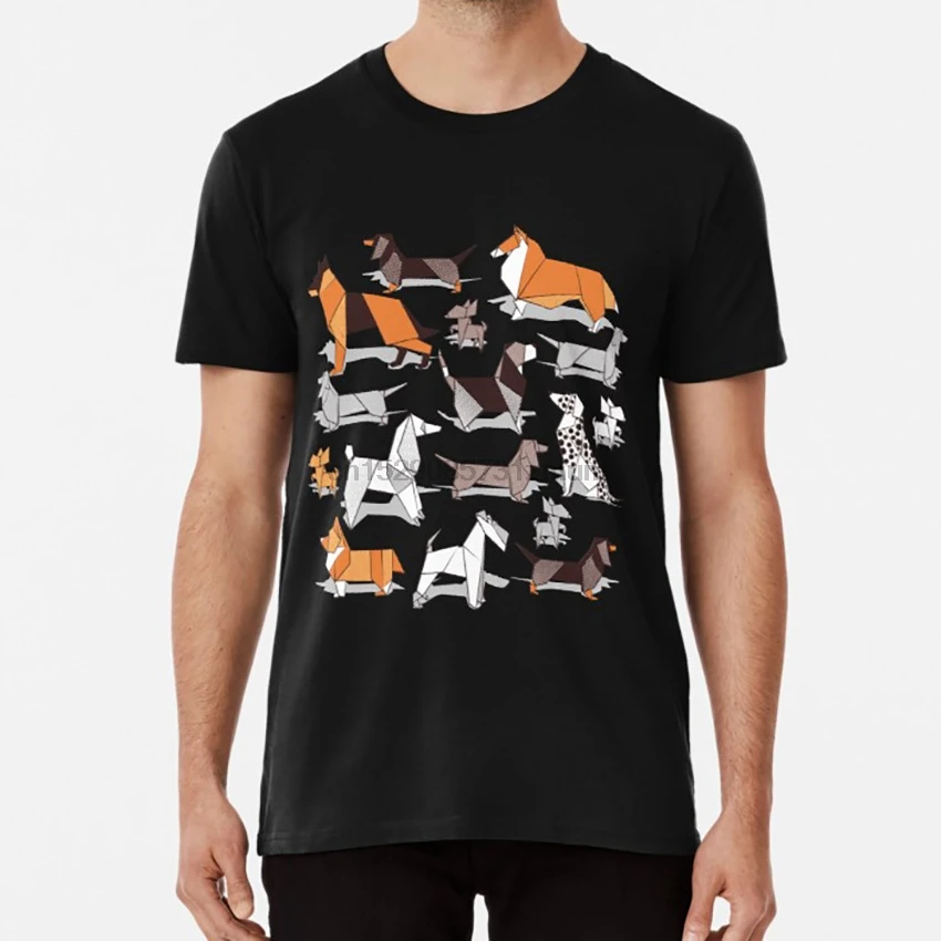 Оригами собака друзья серый льняная текстура фон Футболка Собака иллюстрация