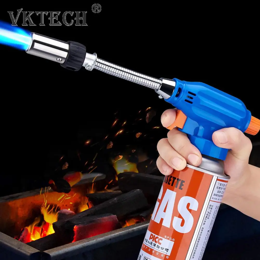 Portable Gas Flame Torch Flamethrower 1300-Degree Adjustable Hose Camping Kitchen Barbecue Flame Ignition Blowtorch Lighter