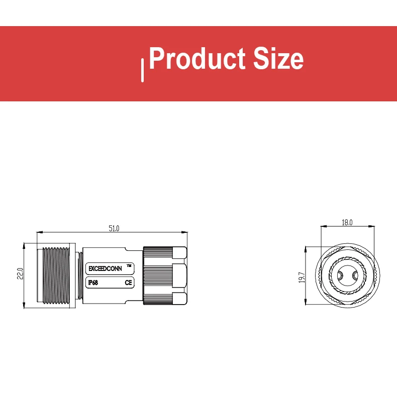 Description Picture 4 of item10pcs/set Exceedconn EC Soldering M20 2 Pin Industrial Electrical Waterproof IP68 Connector Male Female Plug Socket