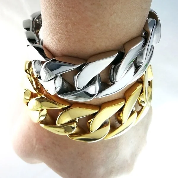 Защищающий аллергию тяжелый полированный мужской браслет 24 мм ширина 8,46 дюйма 9,25 дюйма Длина тяжелый крой хип-хоп, кубинский браслет B190 B191