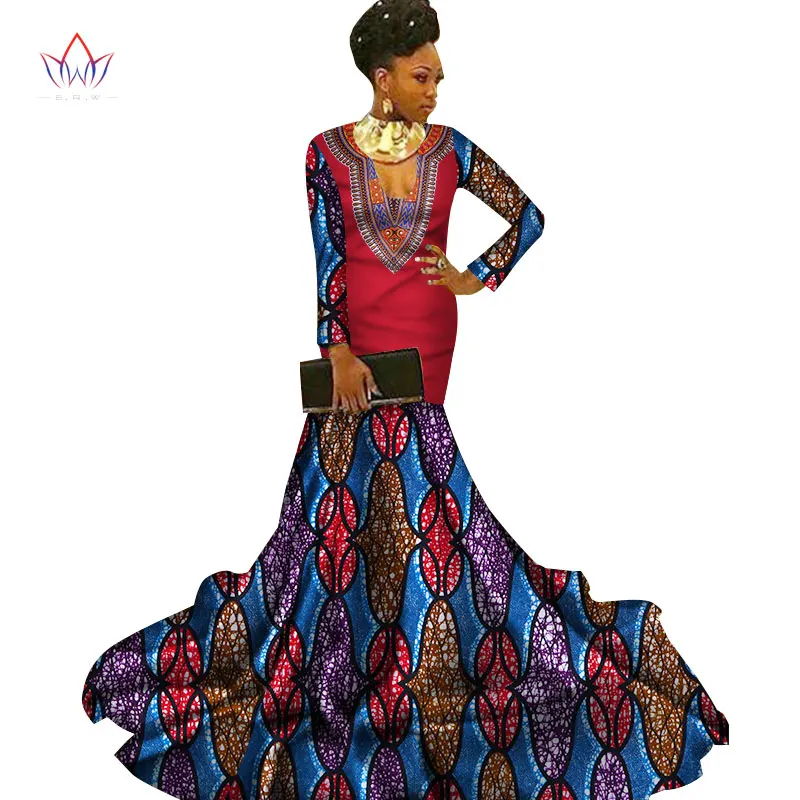 Платье-русалка в африканском стиле, Новое поступление, длинные рукава, длина до пола, женское вечернее платье для торжественных случаев, африканские вечерние платья для женщин, WY2960 - Цвет: 6