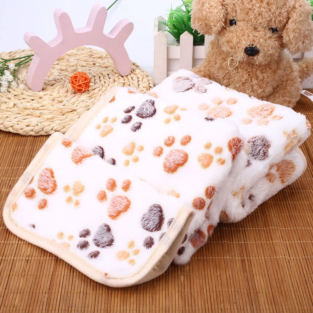 Pet Supplies Dog Cat Sleeping Bed Cushion Blanket Pad Coral Velvet Paw Pattern Kennel Mat Cute