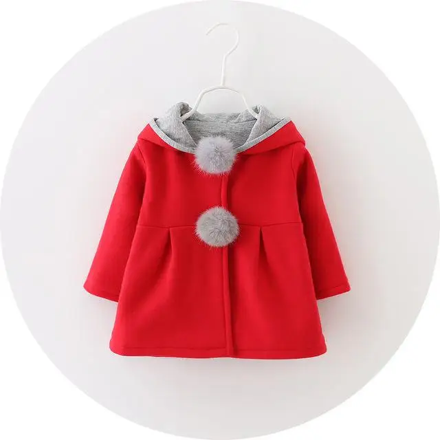 Пальто для маленьких девочек; сезон зима-весна; пальто принцессы для маленьких девочек; куртка с капюшоном с заячьими ушками; Повседневная Верхняя одежда для девочек; Одежда для младенцев - Цвет: Red