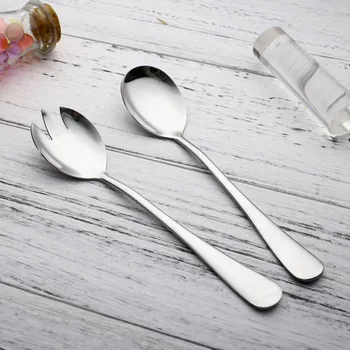 

2Pcs / Set Stainless Steel Dinnerware Set Cutlery Salad Spoon Tableware Kitchen Accessories Western Fork Dinnerware Sets