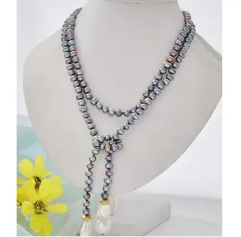 

Fashion jewelry Free Shipping white keshi baroque black round freshwater pearl necklace 45inch