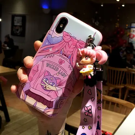 As shown Коврики 30 3D Сейлор Мун чехол для телефона для huawei Коврики 20 20X5G 20pro P20 pro Nova5/4/3 Honor 20 8X Max чехол с мультяшными принтами+ игрушка+ ремень - Цвет: As shown