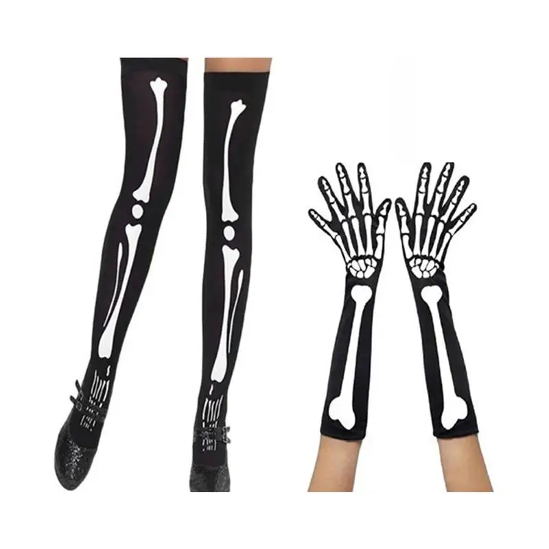2 Pair Bone Socks Gloves Horror Party for Carnival Cosplay Dancing | Дом и сад