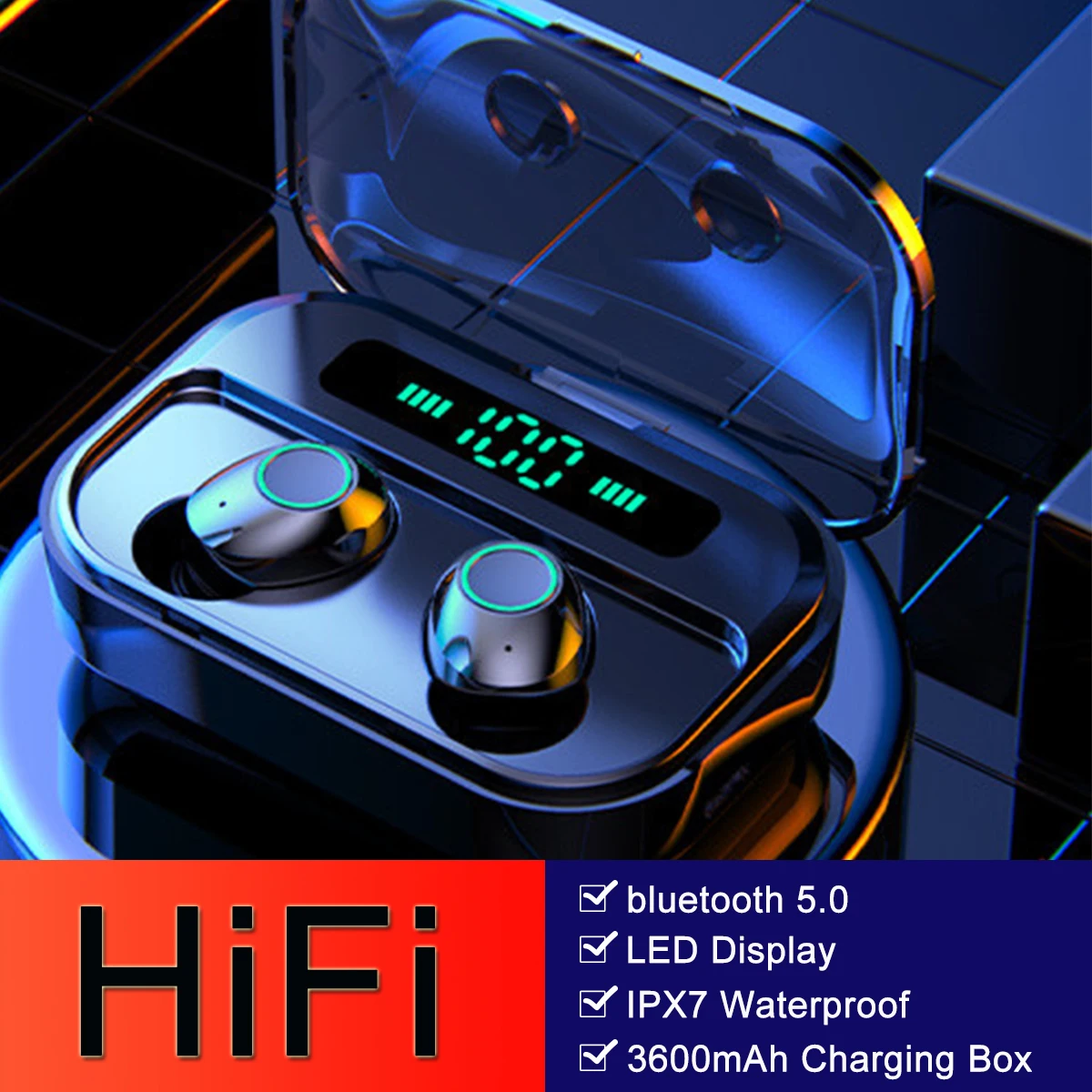 

Waterproof 3D Stereo Sports Wireless Earphones with Dual Microphone Wireless Earphones Powerful TWS bluetooth V5.0 Headphones