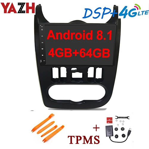 YAZH для Dacia Renault Logan Sandero Duster 2009-2013 4 Гб 64 ГБ Автомобильный мультимедийный блок с 10,1 ”ips дисплеем/DSP/4G sim-картой - Цвет: with External TPMS