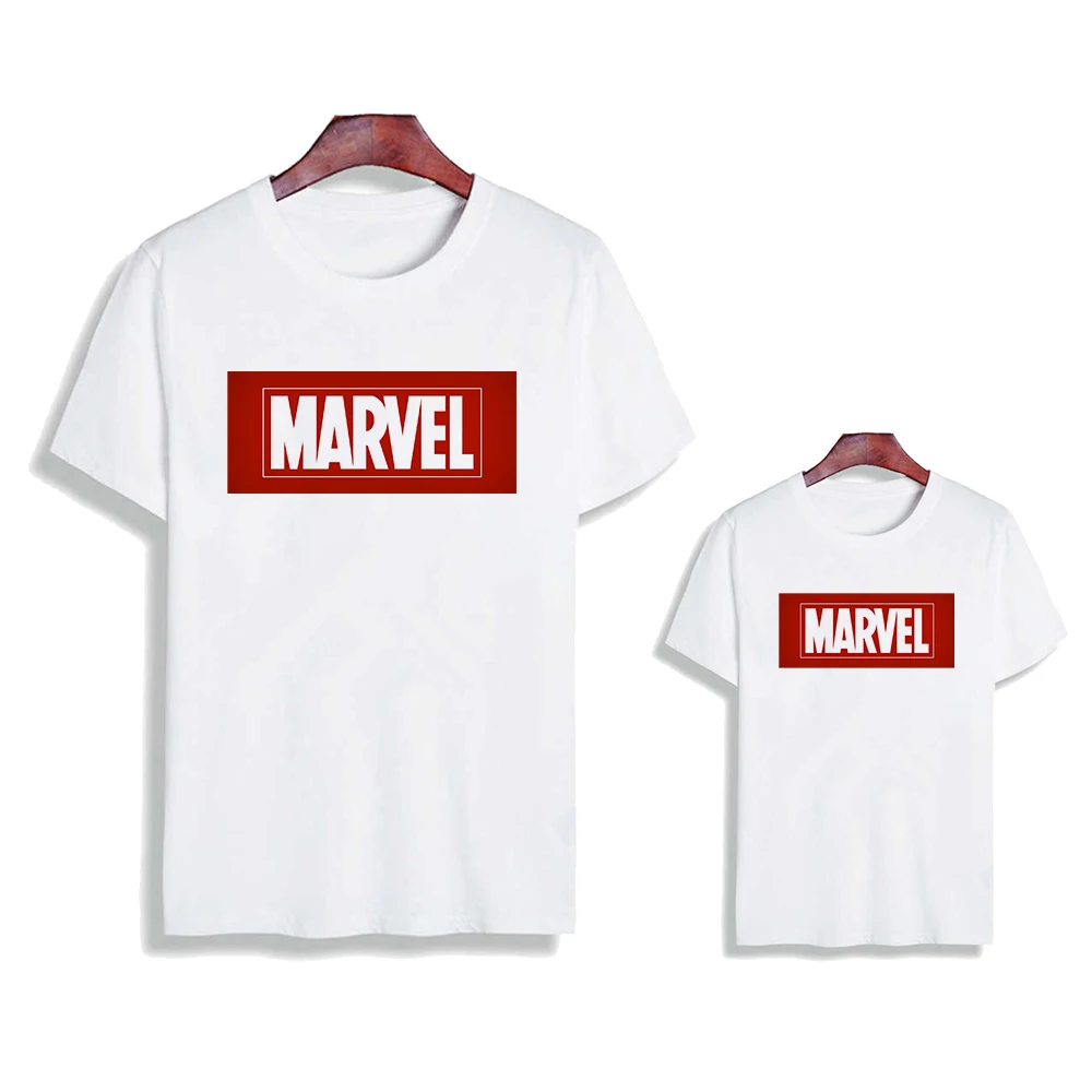 Camiseta de manga corta con dibujo de Marvel para niños, ropa de moda Harajuku, Unisex, color blanco