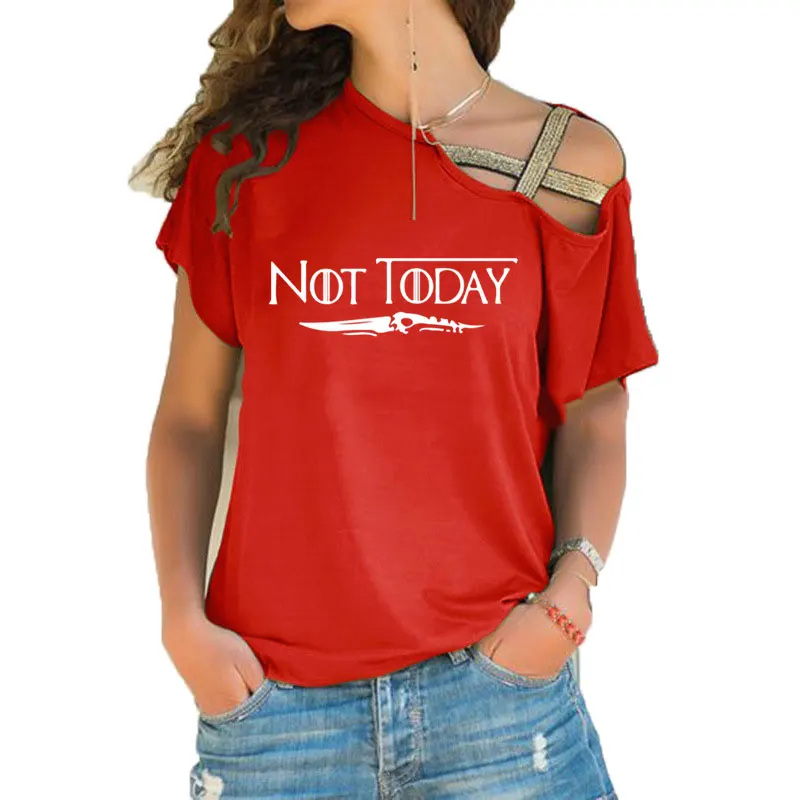 NOT TODAY Ария Старк Игра престолов футболка безликая женская футболка дом Старк хлопок Лето неровный скеш Крест повязки Топы - Цвет: 13