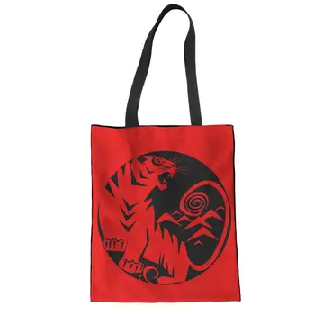 

Customized Tiger Pattern Print Canvas Handbag Fashion Shoulder Bag Teenager Girls Shopping Bag Vintage Ladies Beach Hand Bag