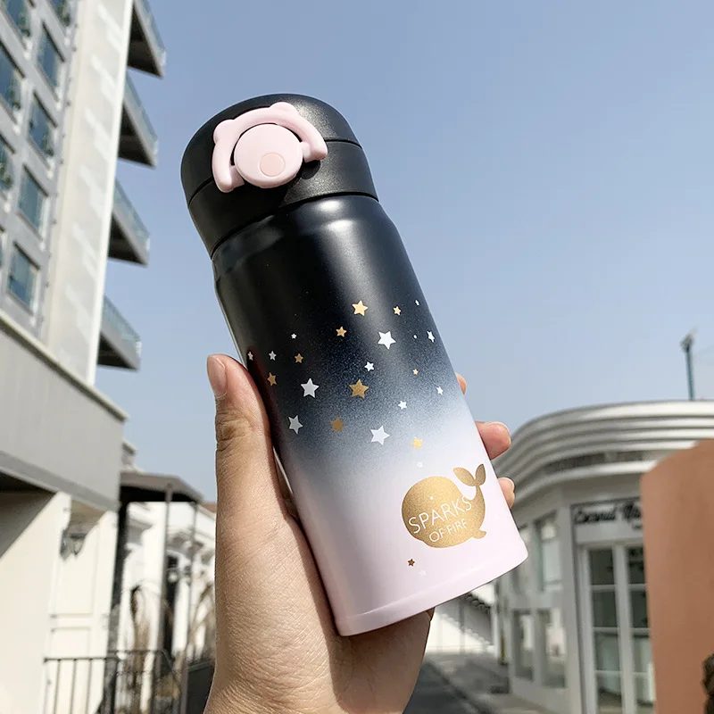 pink350ml Корейский Shine Star Bounce Bullet термосы из нержавеющей стали герметичное уплотнение термосы портативный стакан для воды для мужчин женщин студентов - Цвет: pink350ml