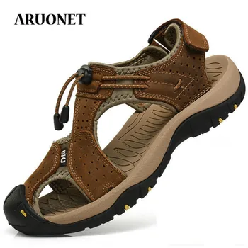 

ARUONET Designer Fashion Cow Leather Men Shoe Cozy Jelly Shoes Vintage Style Gladiator Sandals For Men Zapatos De Hombre