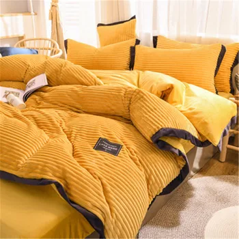 

4PCS Coral fleece bedding set velvet double-sided winter flannel duvet cover bedsheet pillowcases flat bed sheet