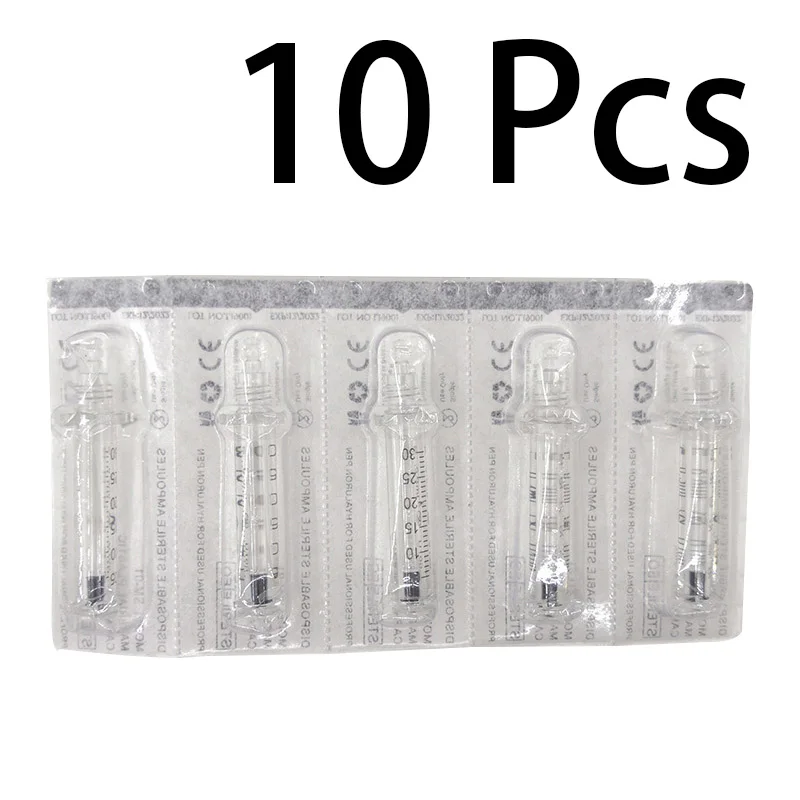 10pcs 0.3ml 0,3 мл/0,5 мл стерильный шприц ампульная головка для гиалуронового пистолета гиалуроновая ручка удаление морщин губы наполнитель воды без иглы шприц - Номер модели: 10pcs 0.3ml