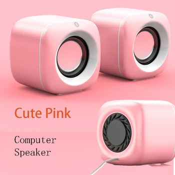 Pink Computer Speakers for Laptop PC Cute Subwoofer Column Surround Sound Music Player Audio Loudspeaker Home Theater Speaker 1