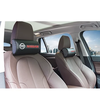 

2Pcs Car Carbon Fiber Logo Headrest For Nissans Nismo Juke Note Navara Qashqai Sheet Both Sides PU Leather Car Neck Pillow