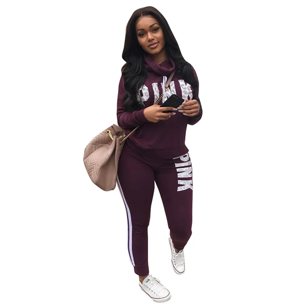 

Letter pink Suit Set 2019 Women Tracksuit Two-piece Sport Style Outfit Jogging Sweatshirt Fitness Lounge Sportwear