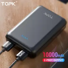 TOPK 10000 мАч Мини банк питания для iPhone Xiaomi huawei Dual USB портативный мобильный телефон внешний аккумулятор