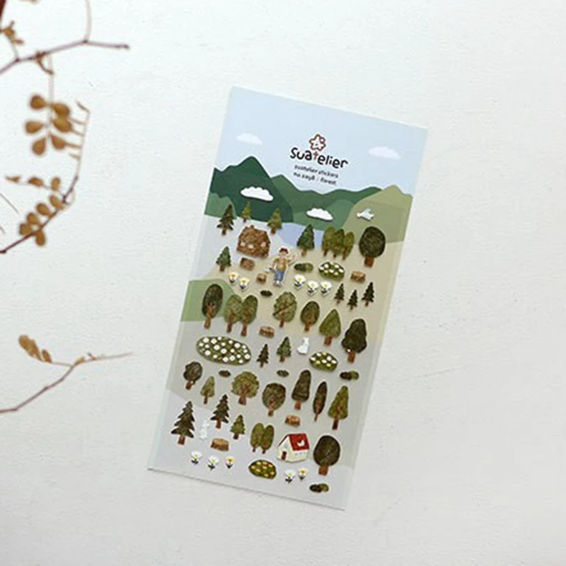 Forest Stickers 1098 Green Tree Flower Cut Dies Scrapbooking Material Junk Journal Diary Decoration Craft Supplies decorative stickers stationery stickers diy scrapbooking accessories stationery supplies