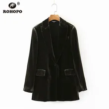 ROHOPO, Женская однотонная бархатная тонкая верхняя одежда, блейзер с боковыми карманами, толстая мягкая тонкая черная ретро куртка с зубчатым воротником#234