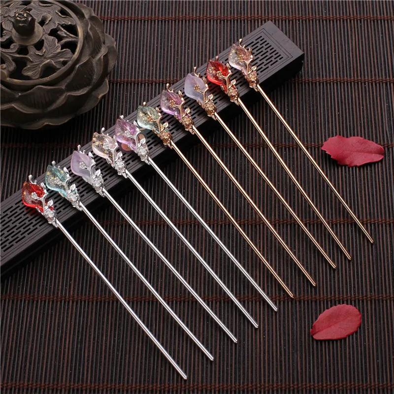Vintage Chinese Style Hairpins Hair Stick Women Metal Glaze Hair Fork Hair Chopsticks Woman Jewelry Hair Clip Accessories 2021