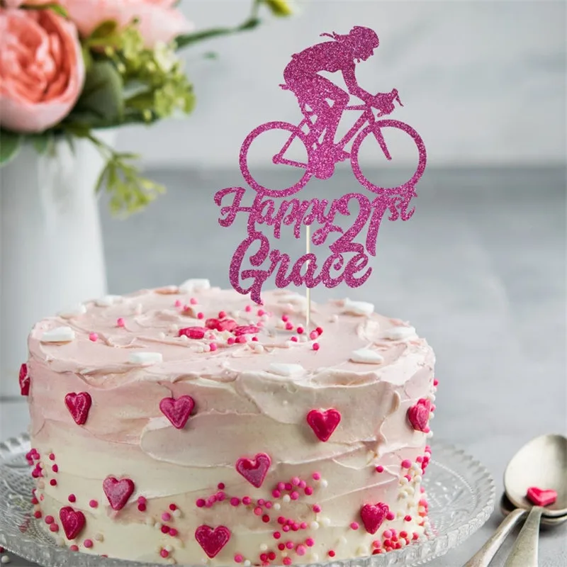 Decoration De Gateau D Anniversaire Personnalisee Avec Nom Et Age Velo Velo Decor De Fete Cycliste 18e 21e 30e 40e 50e Age Aliexpress Maison Animalerie