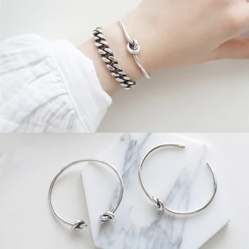 

s925 Sterling Silver Trendy Bracelet for women Simple Knotted Bracelet Ms. Birthday Gift Korean Jewelry