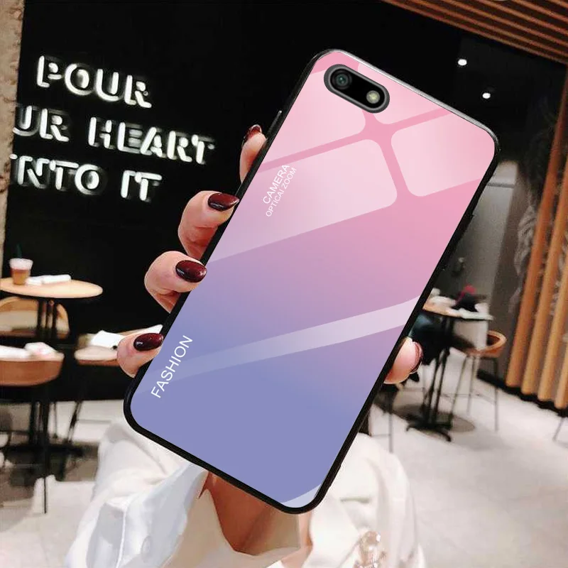 Чехол для телефона huawei Y5 Lite Prime Honor 7S 7A 5,45 градиент закаленное стекло Цветной корпус бампер Fundas на Honor 7s - Цвет: GLSZZZ107