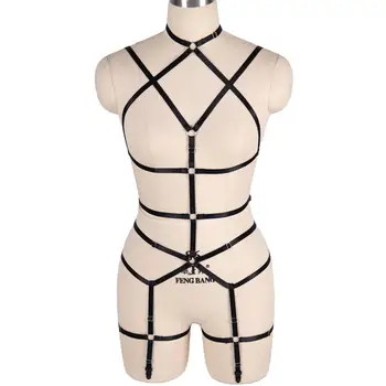 

Full Body Harness Belt Set Crop Top Punk Goth Suspender Elastic Garter Belt Open Bondage Sexy Lingerie Dance Rave for Women