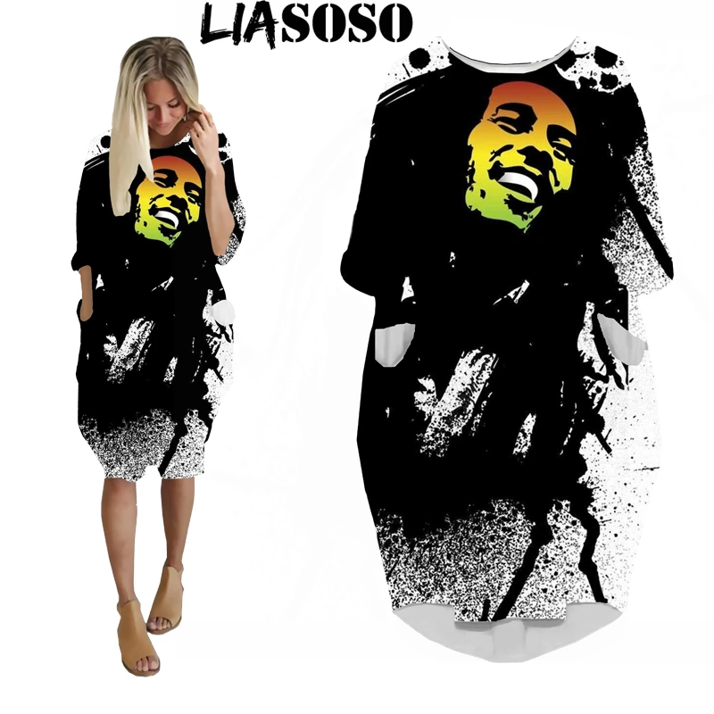 3D drukuj moda Bob Marley zabawna koszula garnitur Harajuku Reggae Top  kobiety Anime suknia Logo odzież damska długa sukienka z rękawami  A58|Suknie| - AliExpress