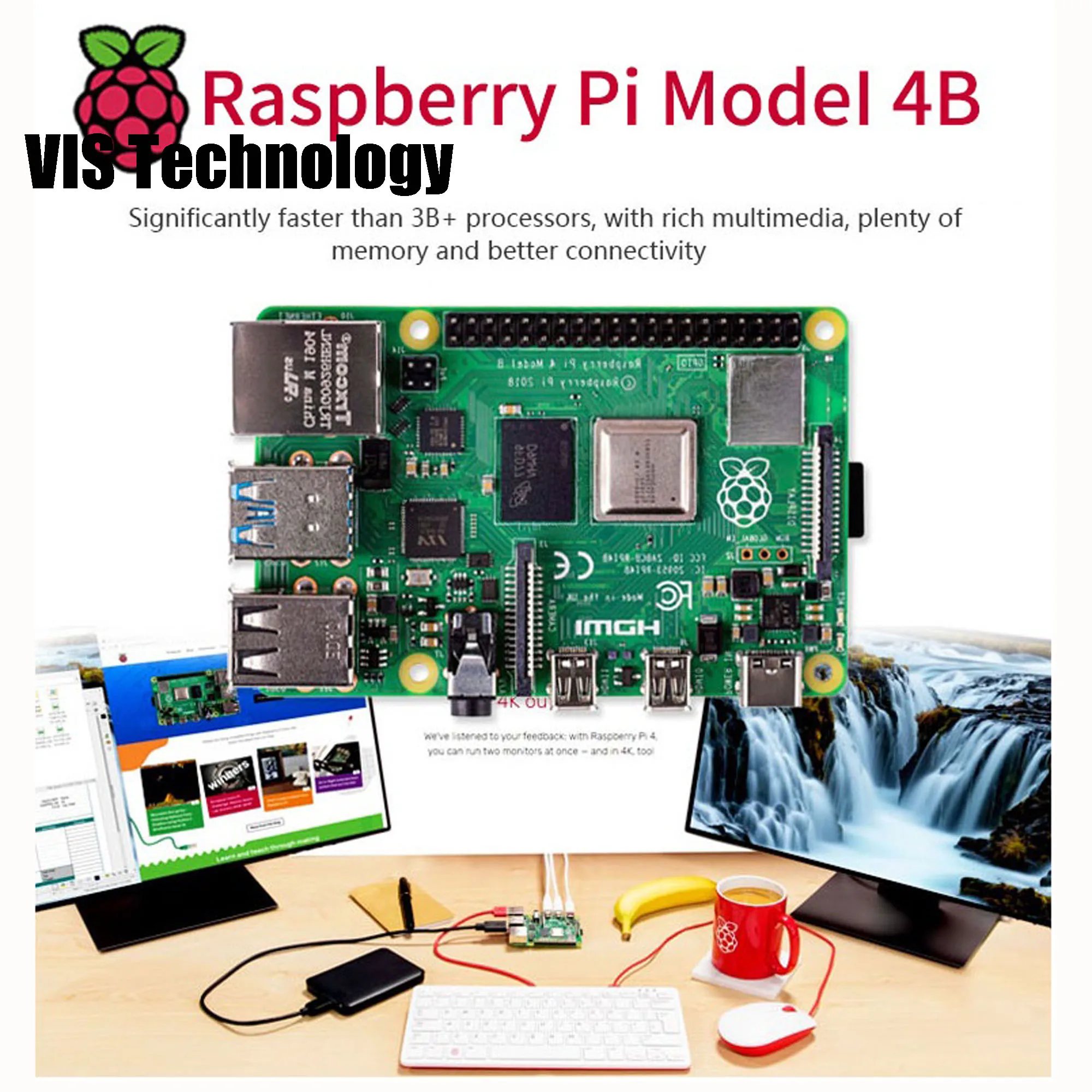 1 шт. 2 Гб ОЗУ последняя Raspberry Pi 4 Pi4 Pi4B Модель B с четырехъядерным процессором BCM2711 Cortex-A72 ARM v8 1,5 ГГц wifi 2,4/5,0 ГГц Bluetooth 5,0