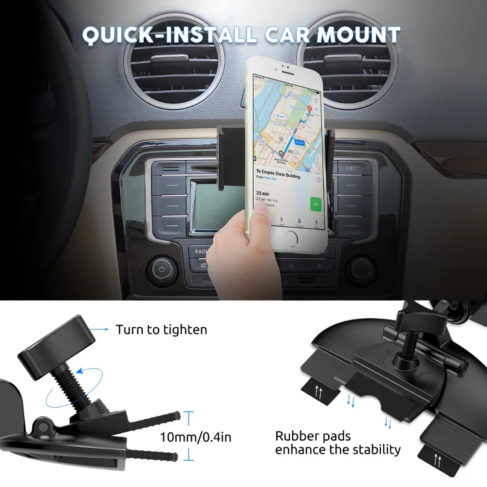Original MPOW CD Slot Car Mount 360 Degree Universal Phone Holder One-touch Cradle Stand Car Holder for 4.0-6.0 inch Phones GPS (3)