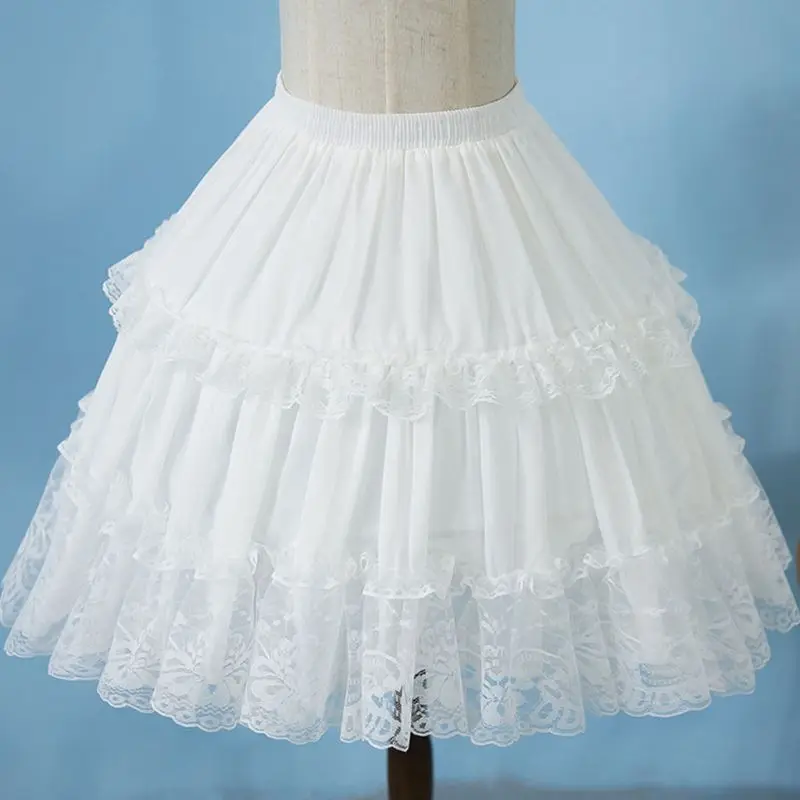 Новая юбка для девочек короткая юбка-американка для косплея, кружевная юбка-американка в стиле Лолиты, без шнуровки, белый, черный цвет, с эластичной резинкой на талии