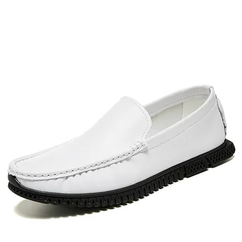 

Leather Loafers Men's Casual Shoes Luxury Brand Solid Black White Boat Shoes Slip-on Fashion Men Loafers Zapatillas Hombre